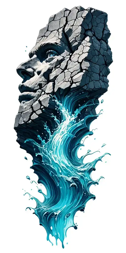 Xvii Carved In Dark Grey Rough Stone With Vibrant Blue Water Flowing Through The Cracks
