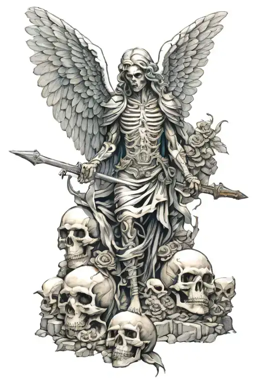 Angel Of Death On A Mound Of Skulls Holding Sword