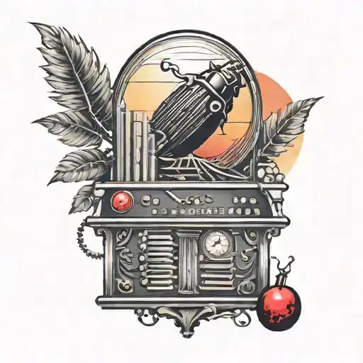 An Organ And Black Grenade With A Red X With A Sunset Background