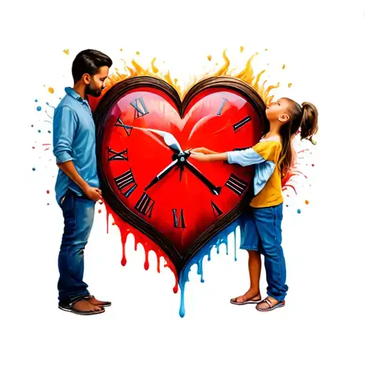Father With Heart Clock Melting With Their Son And Daughter