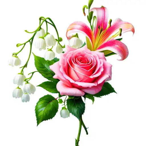 Pink Rose And Lilly Of The Valley Flower