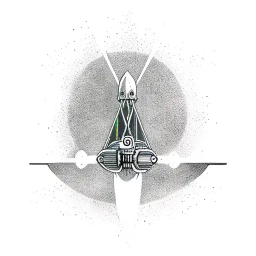 A Minimalist Tattoo Of A Viking Spaceship Traveling Through Space