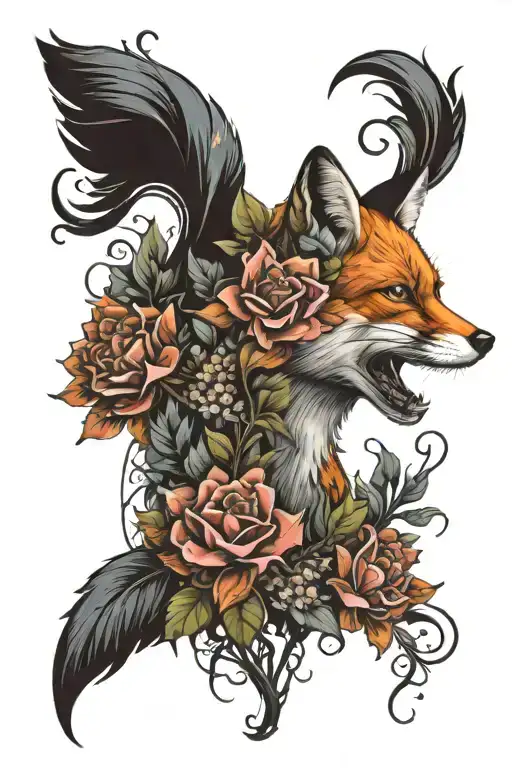 Fox And Flowers Are Growing