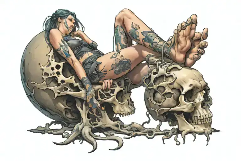 Sexy Female Demon Crushing A Skull With Her Foot