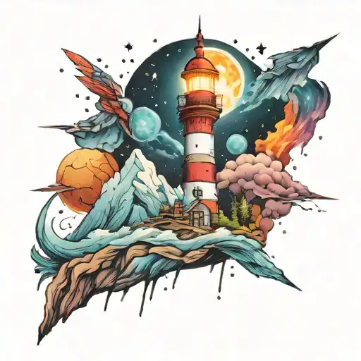 Cosmic Colorful Night Sky Lighthouse Spikes