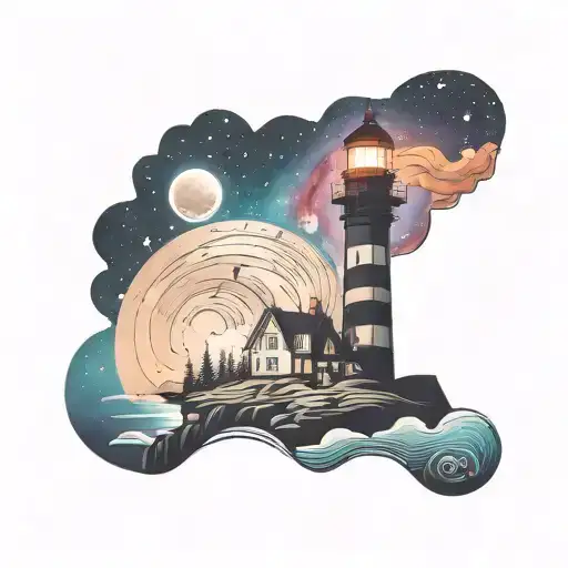 Cosmic Colorful Night Sky Lighthouse