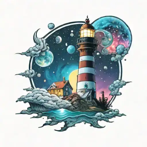 Cosmic Colorful Night Sky Lighthouse Spikes