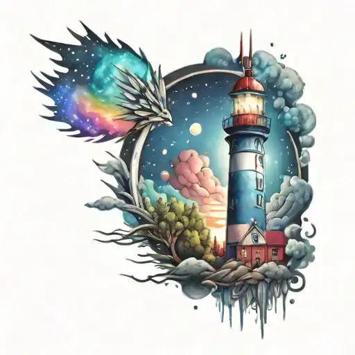 Cosmic Colorful Night Sky Lighthouse Spikes
