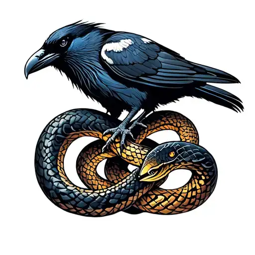 Snake Celtic Knot Intertwined And Raven Perched