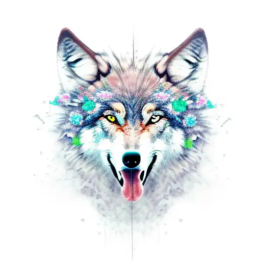 Running Wolf With Flower Fur