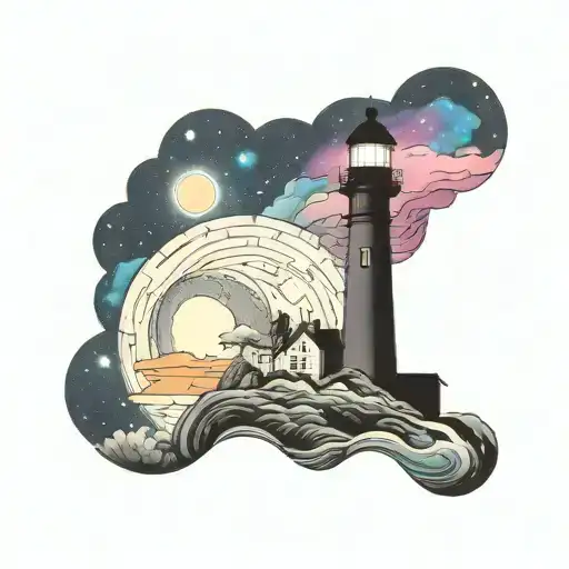 Cosmic Colorful Night Sky Lighthouse