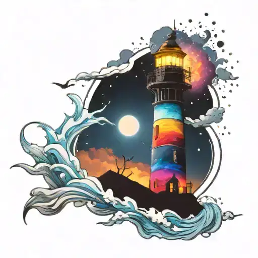 Cosmic Colorful Night Sky Lighthouse Spikes
