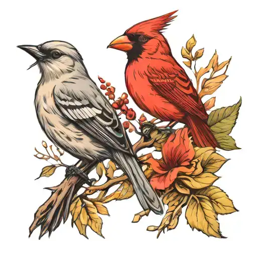 Mockingbird And Cardinal