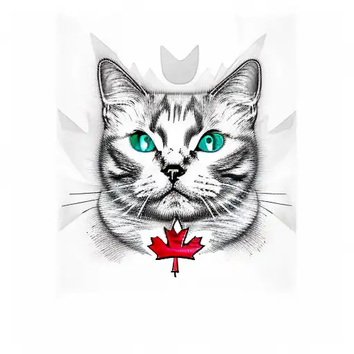 Black And White Cat With Canada Flag