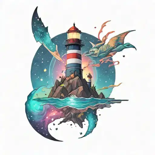 Cosmic Colorful Night Sky Lighthouse Spikes