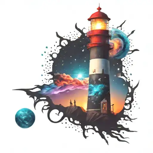 Cosmic Colorful Night Sky Lighthouse Spikes