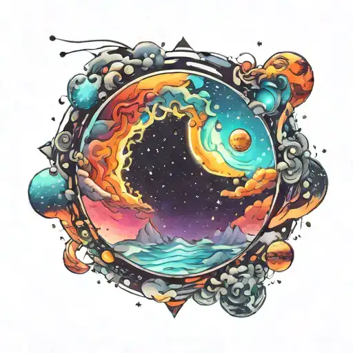 Cosmic Colorful Night Sky Background Looking Through Lens