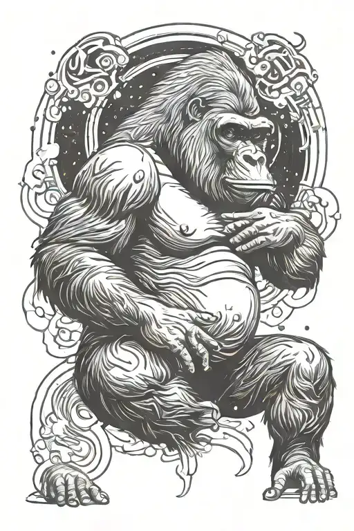 Gorilla Meditating Through Space Surrounded By An Aura