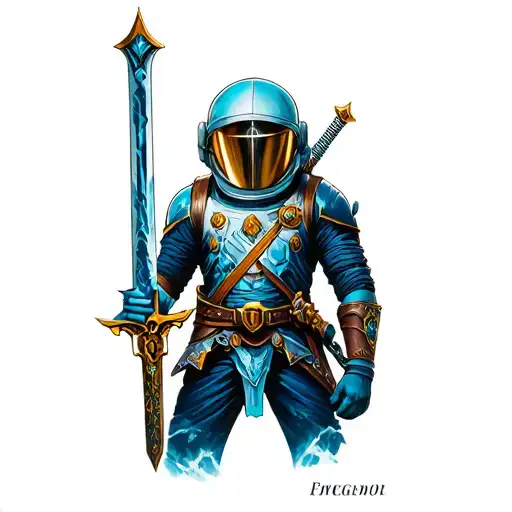 Spaceman Holding The Master Sword From The Legend Of Zelda Left Arm Half Sleeve