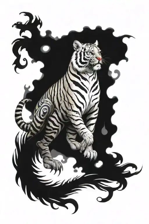 A Tiger With A Dragon And A Hawk