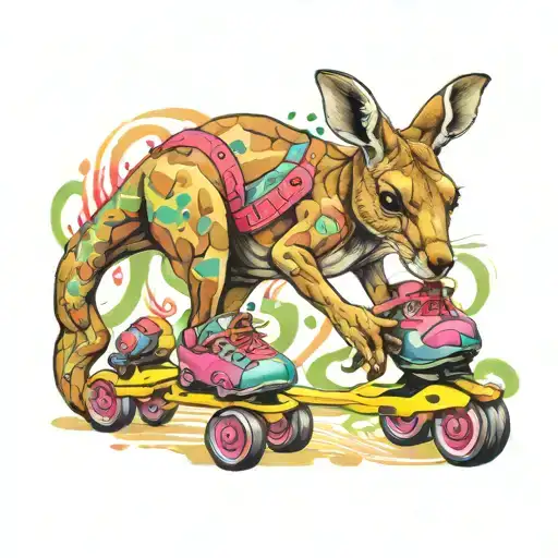 Kangaroo Wearing Rollerskates Colourful