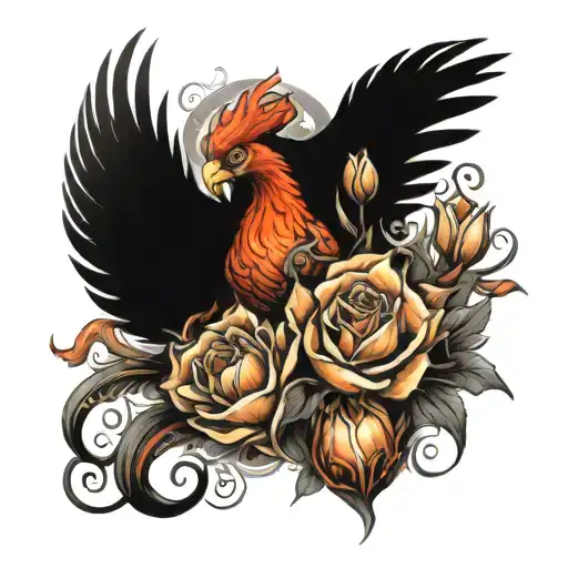Phoenix Wrapping With Fire Tulips And Roses