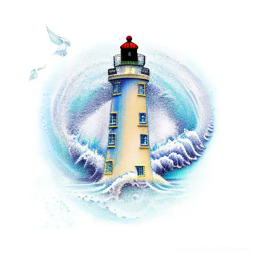 Blue Lighthouse With Sea Elements