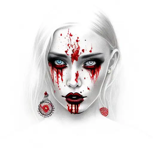 Red And Black Beautiful Girl Portrait Bloody