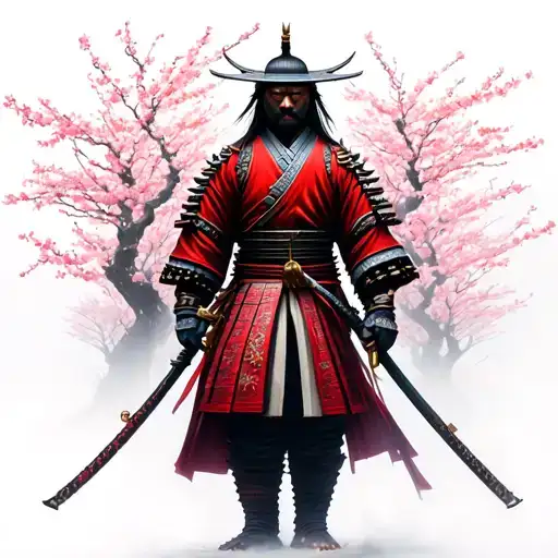 Samurai In Cherry Blossom Forrest