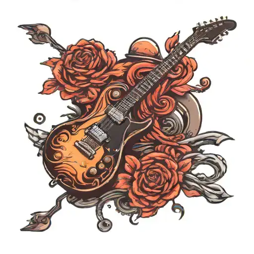 Rock Guitar Themed Tattoo Design Featuring Elements