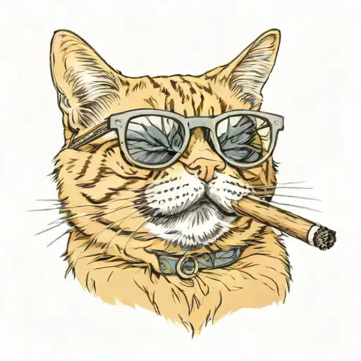 An Orange Tabby Cat Wearing Sunglasses With A Cigar Made Of Catnip In His Mouth