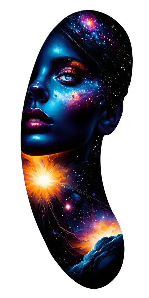 Surreal Womans Face With Galaxy Background