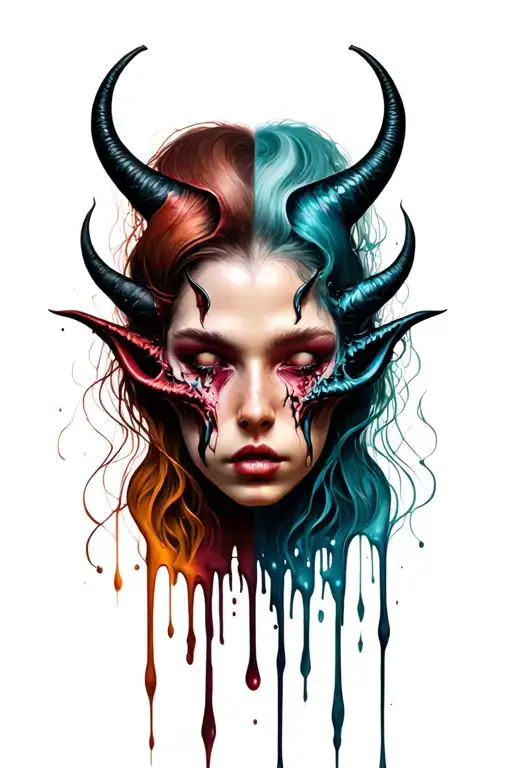 Female Demon Faces Melting Together