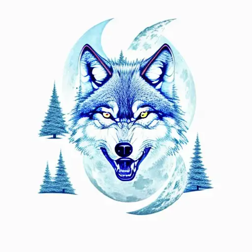 Angry Wolf In Forest With Moon