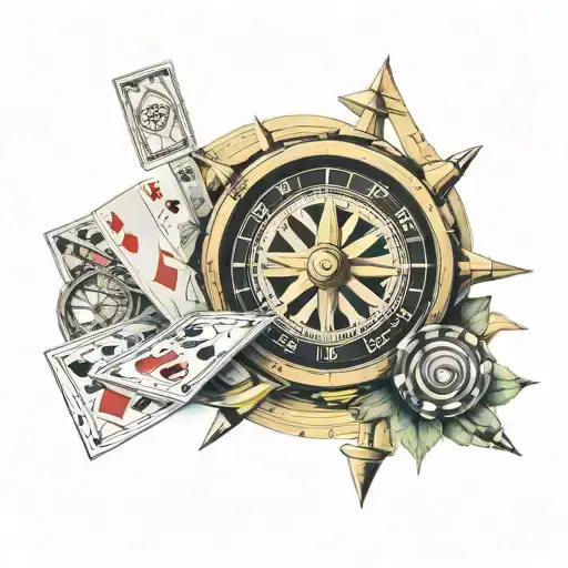 Compass With Roulette Wheel And Cards