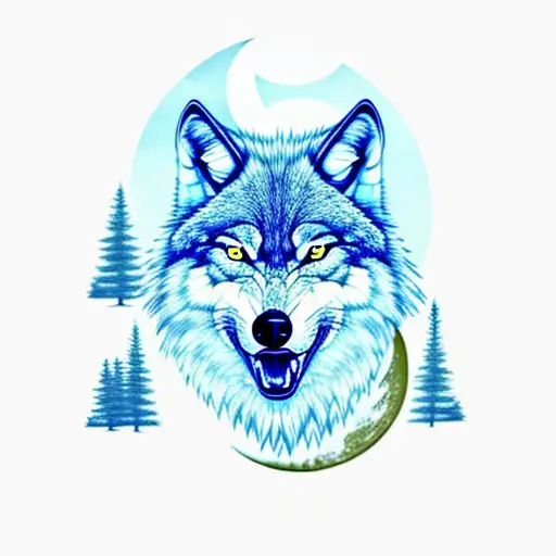 Angry Wolf In Forest With Moon