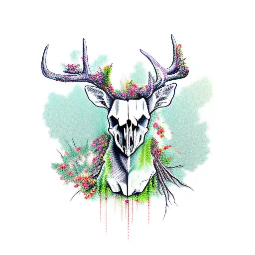 Deer Skull Surrounded By Trees