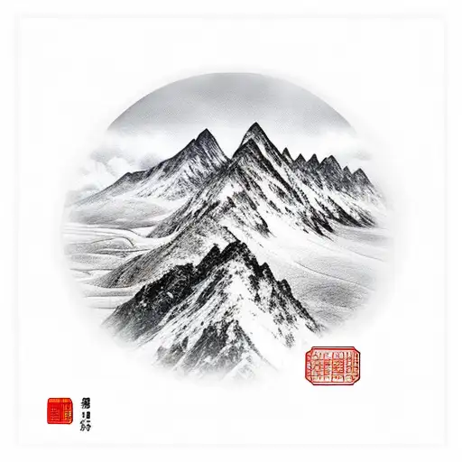 Chinese Culture And Mountains In Background