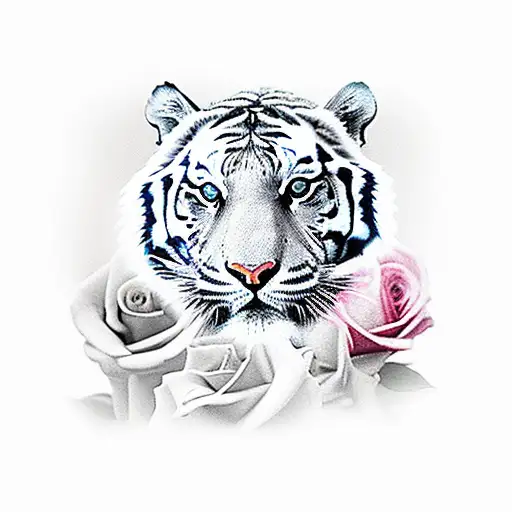Tiger Loooking From The Behind The Roses