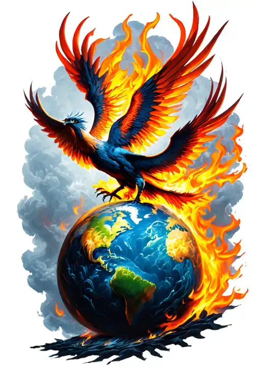 World On Fire With Phoenix Rising From The Ashes