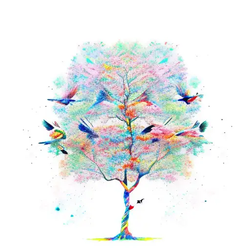 Watercolor Tree With Birds