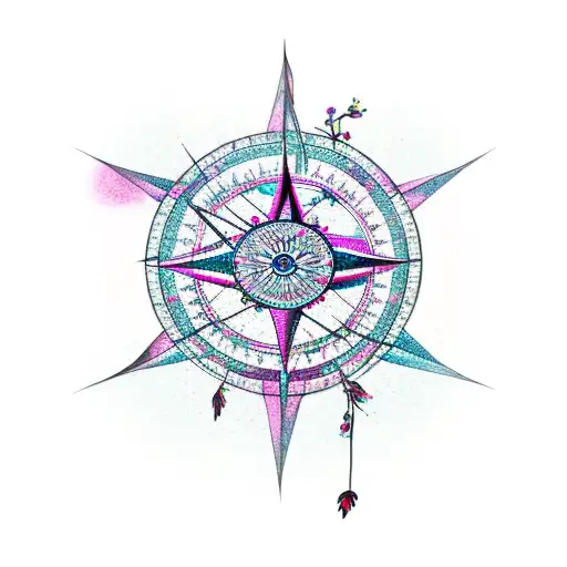 Dreamcatcher Flowing Into A Cherry Blossom Branch Ending In A Compass Rose