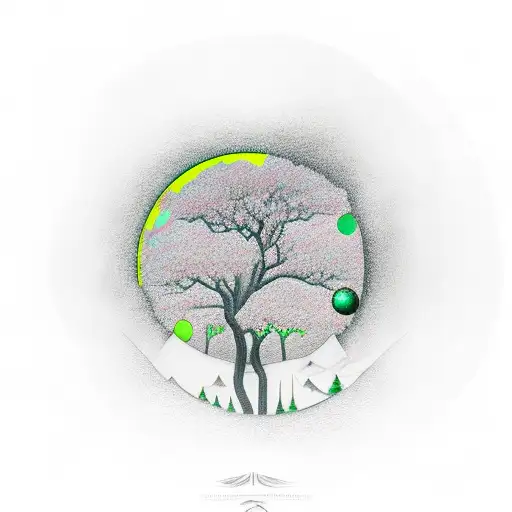 Black Forest With Bright Moon And A Green Diamond Stone In The Forest