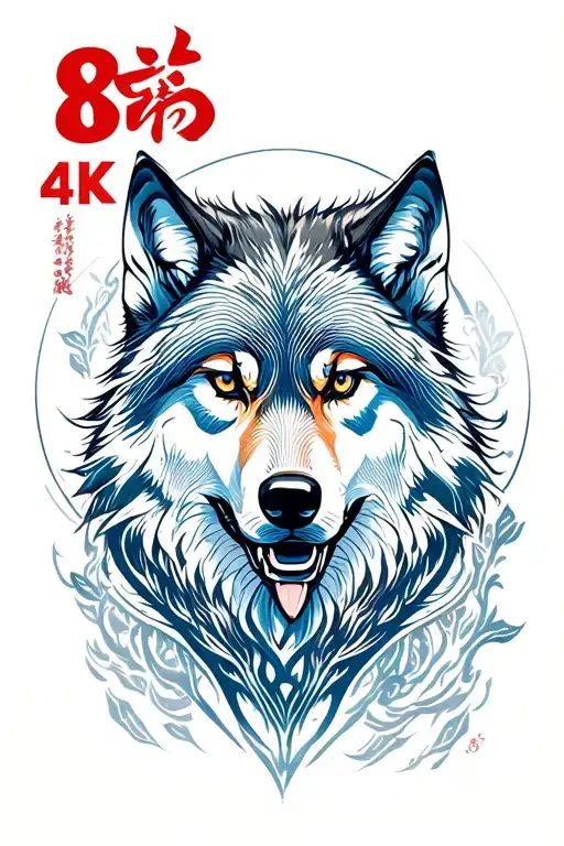 Wolf Linework With Japanese Letters