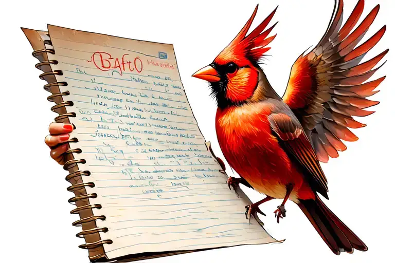Flying Cardinal Holding Piece Of Notebook Paper
