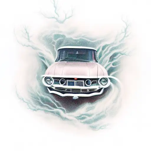 A Vintage Car Engulfed In A Swirling Storm Of Lightning