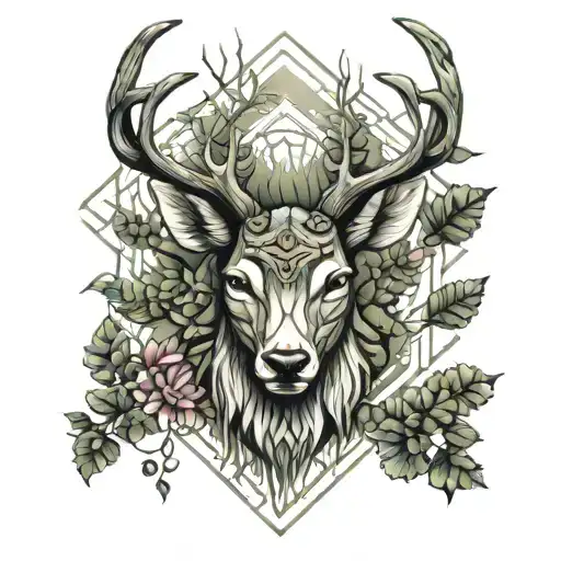 Forest Blackout Symmetrical Geometric Deer Face