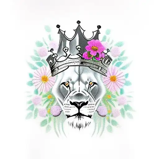 Lion With A Crown And Flowers Girly