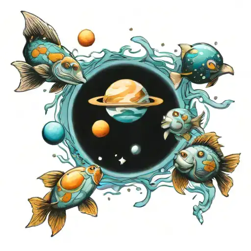 Water Animals In Outer Space Themed