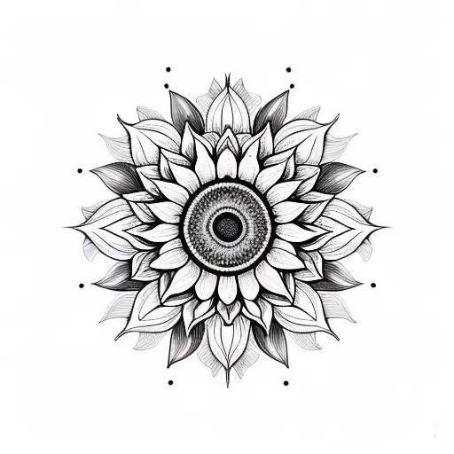 Sunflower And Mandala Colour Half Black And White